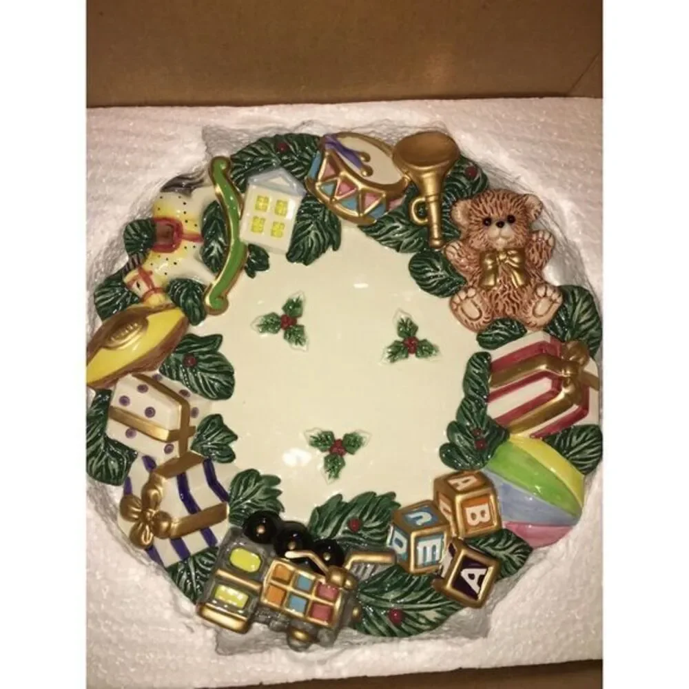 Fitz & Floyd Toyland Santa‎ Pillar Candle & Plate Set